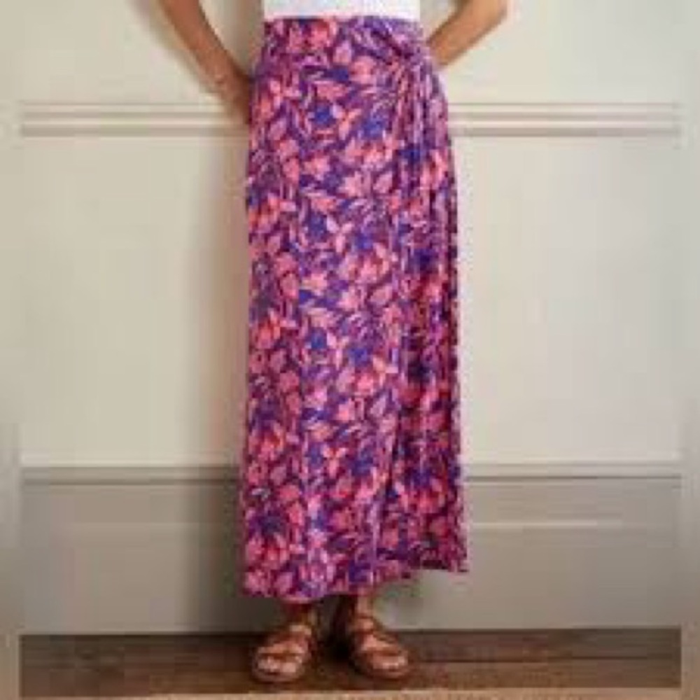 Boden Knot Waist Jersey Knit Maxi Dress in Blue/Pink Vines - Size 8 Petite
